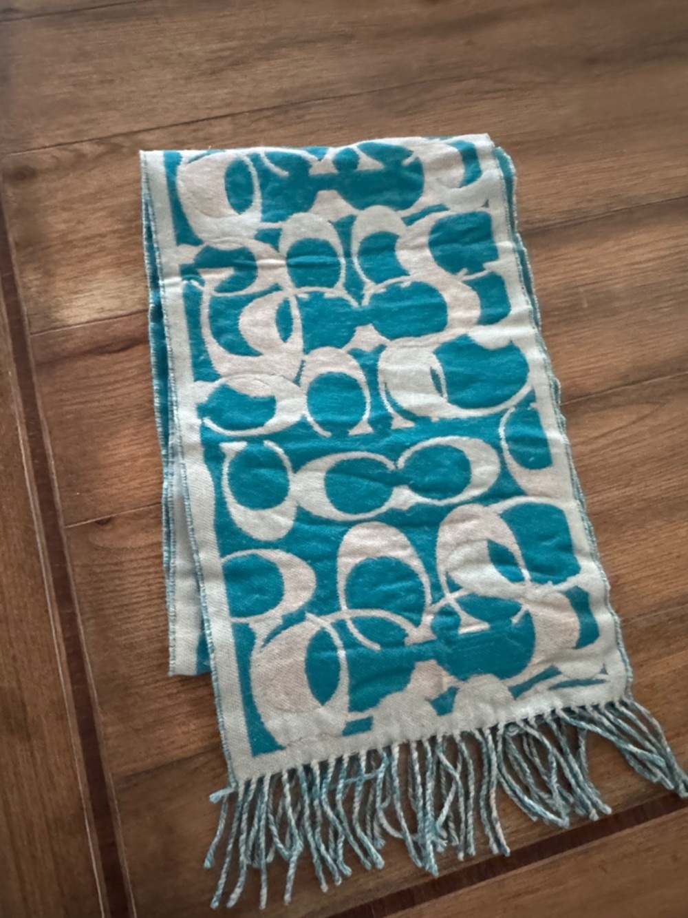 Coach *Tiffany Blue* Lightweight Soft 100% Merino Wool Signature Scarf - Picture 2 of 6